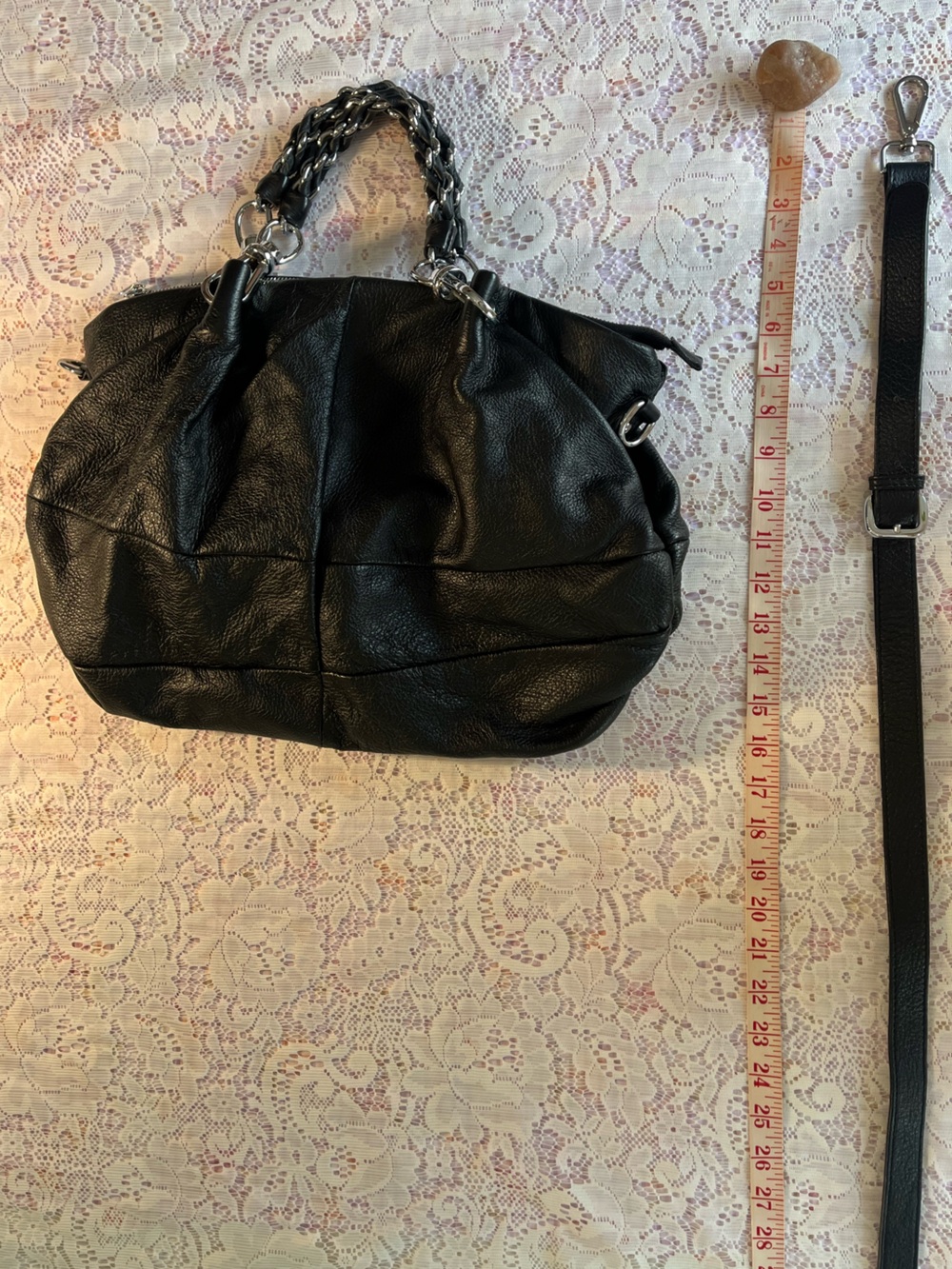Black Slouchy Shoulder Bag with Chain Detail - Picture 9 of 14